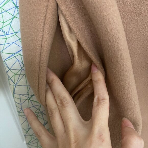 Women’s Camel Wool Blend Long Coat – Double Breasted Classic Overcoat - Picture 5 of 6